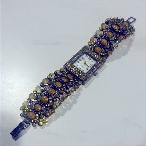 New Elegant Bejeweled Watch with Yellow and Brown Accents